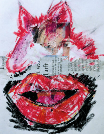 „Rolling Stone“ – Kunstwerk von Kathrin Koch, Bad Breisig. Mischtechnik aus Collage und Ölpastell auf Papier im Format 42 x 29,7 cm. Entstehungsjahr 2022.